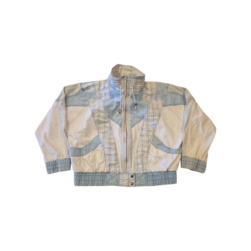 Vintage East West Denim Jacket Large Patchwork Acid Wash Plaid Boxy Y2K